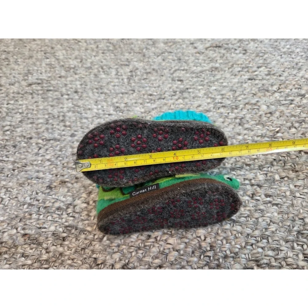 Garnet Hill Slippers Bootie Green Blue Turtle 100% Felt Boiled Wool Boys Kids 5